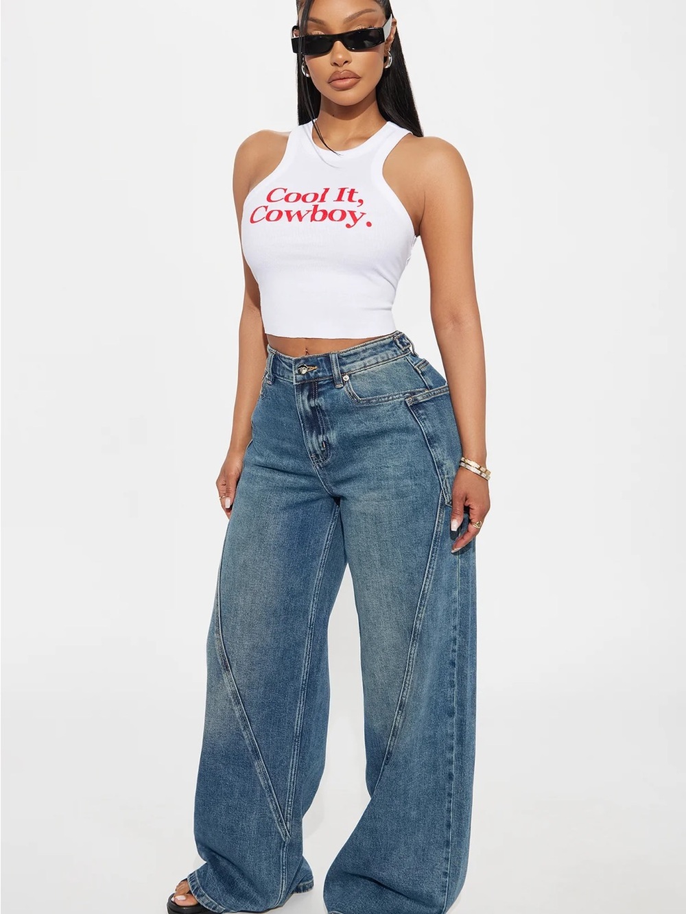 Fashion Nova High-Waist Baggy Jeans Adjustable Waist